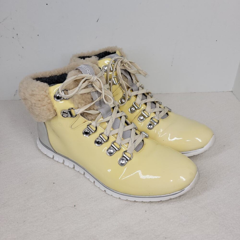 Cole Haan Boots Womens 8 B Cream Zerogrand Patent Leather Sherpa Waterproof - Picture 3 of 12